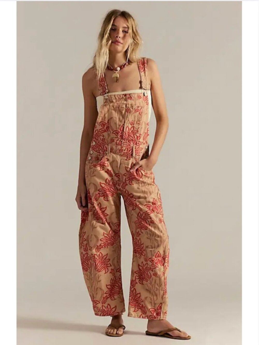Free People We The Free Good Luck Printed Overalls NWT Large